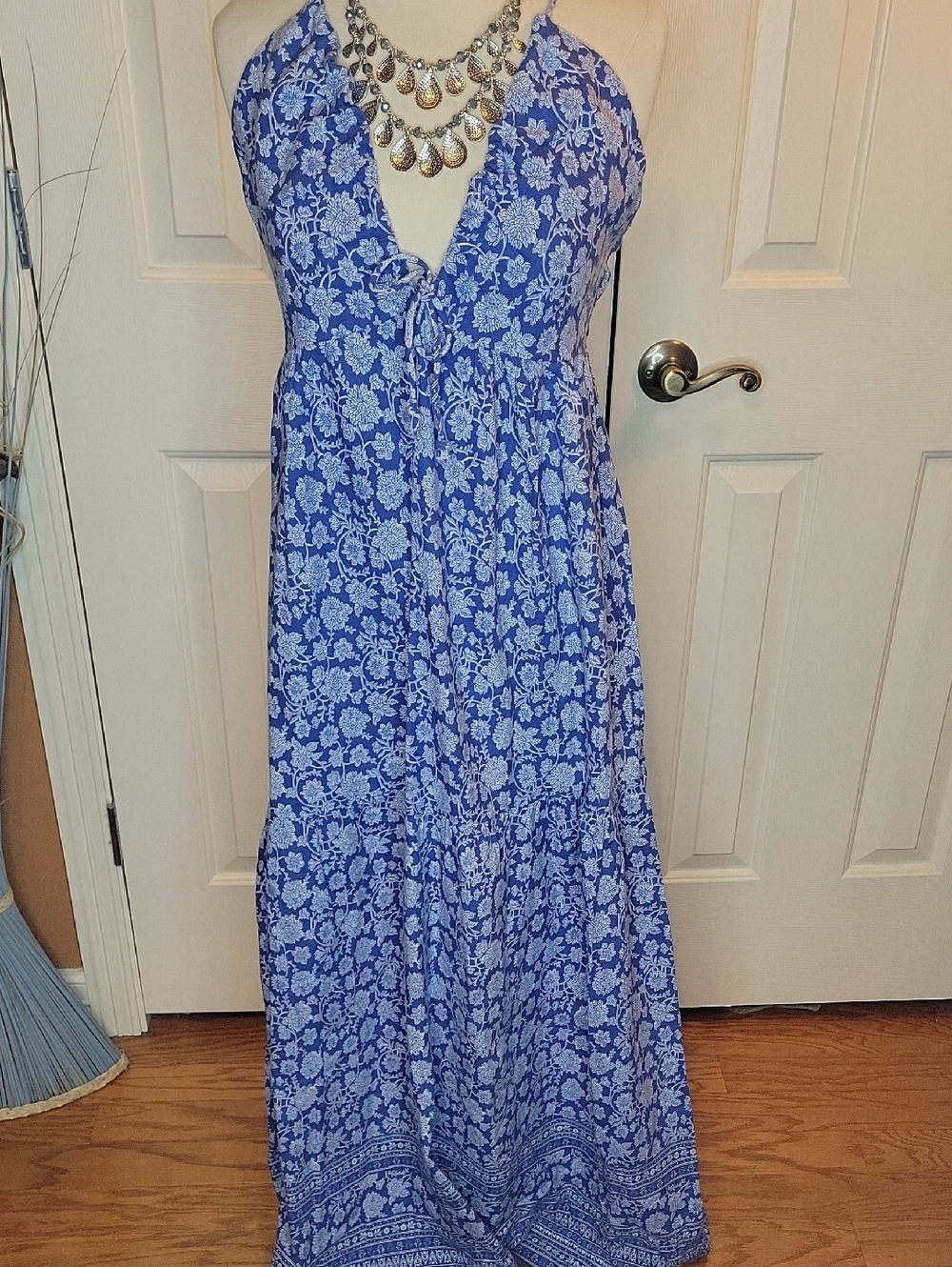 Blue Floral Halter Maxi Dress - Women